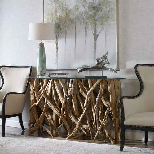 Teak Wood Console Table Reclaimed Driftwood Natural Coastal ~ Uttermost 25593 - Picture 5 of 8