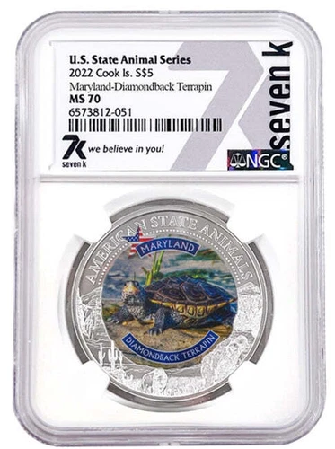 2022 COOK ISLANDS MARYLAND DIAMONDBACK TERRAPIN NGC MS70 AMERICAN STATE ANIMALS 