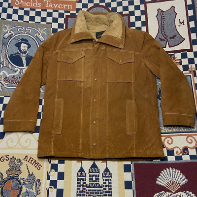VINTAGE JCPenney Trucker Coat Jacket Men s 40 Tans Brown Pile Fleece Lined 70s
