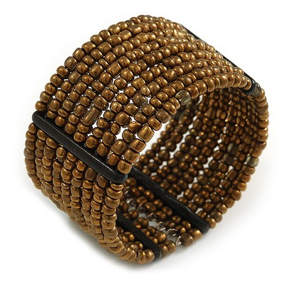 Ausgefallenes Glasperlen Armreif Armband in Bronze - Flex - mittelgroß