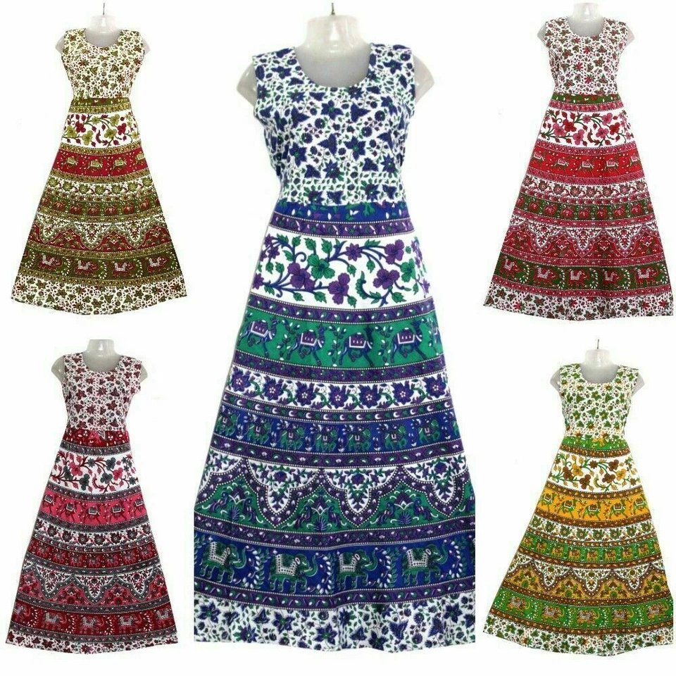 Lote de 5 piezas maxi vestido largo hippie de algodón gitano bohemio floral kurti para mujer india Foto 4 de 4
