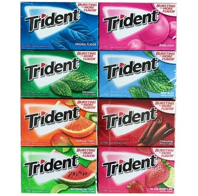 Trident Sugar Free Chewing Gum Variety Gift Pack (Pack of 8) White 