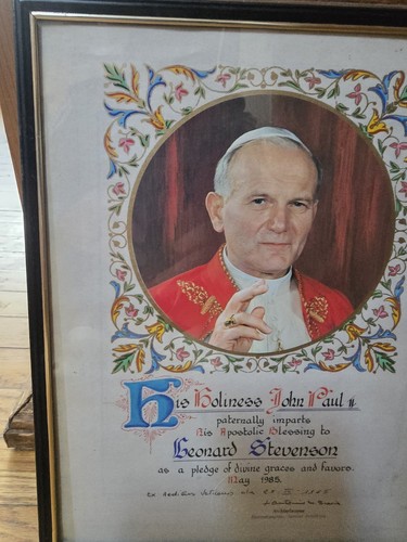 Holiness John Paul II Apostolic Blessing. Memorabilia. Sealed 1985. In Frame. - Picture 2 of 12