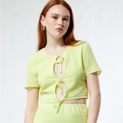 Charlie Holiday Zephyr Tie Front Top | Sz XS | NWT | Lime