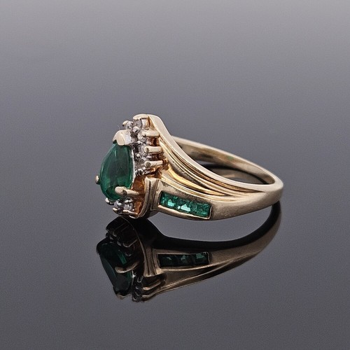10K Yellow Gold Diamond Lab Created Emerald Bypass Cocktail Ring Size 5.5 - Picture 14 of 18