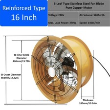 220v 16 Axial Fan Cylinder Pipe Spray Booth Paint Fumes Exhaust Fan