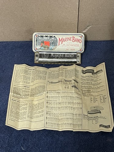 M. Hohner Marine Band Harmonica Key of C No. 1896 w/Case And Paperwork