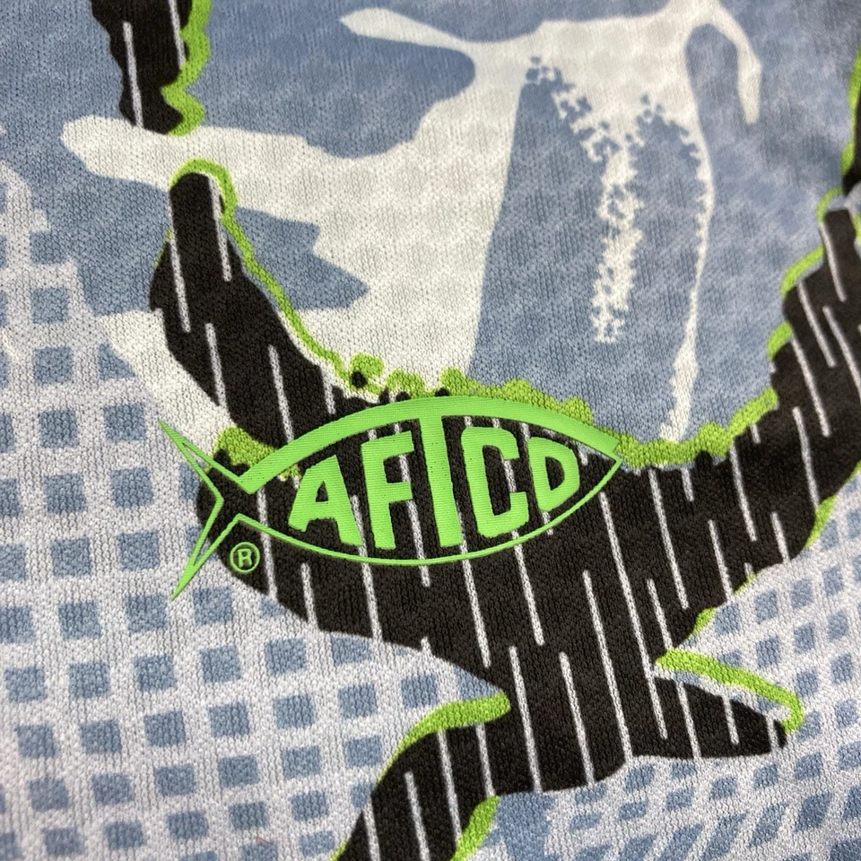 AFTCO 迷彩 T 恤男式大号迷彩蓝色绿色长袖钓鱼 AFTEC 太阳鱼 — 第 2/4 张图片