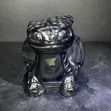 4.05LB 5.5''Natural Black Obsidian ToothlesCarving Ornament Crystal Carving Gift