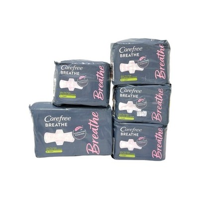 5 Carefree Breathe Ultra Thin Pads with Wings SUPER Lot 84 PADS Total
