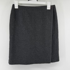 Vtg Herman Geist Gray Wool Blend Wrap Skirt Blanket Stitch Knee Length Size 8