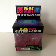 Nee Doh Nice Cube Glitter Glow Super Solid Squish Squeeze Toy Pink Ages 4