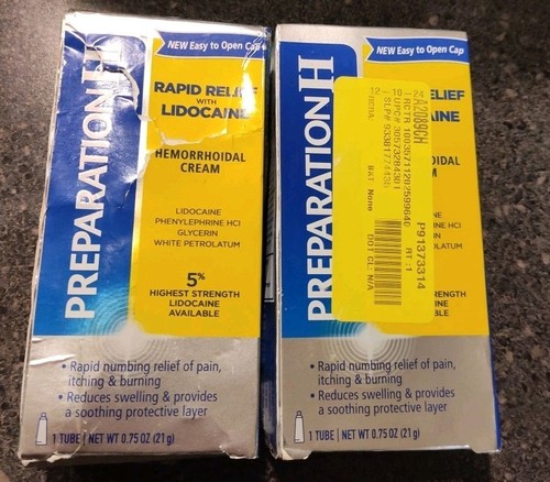 2 Preparation H Rapid Relief Hemorrhoidal Cream 5% 0.75 oz. each *Box DMG/Open