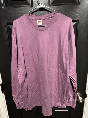 NEUF Supreme T Shirt Homme XL Violet Manches Longues Col Rond Pré Rétréci Coton
