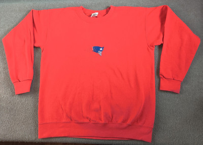 VTG New England Patriots Red Sweatshirt M Knit Logo Nutmeg Tom Brady Made In USA