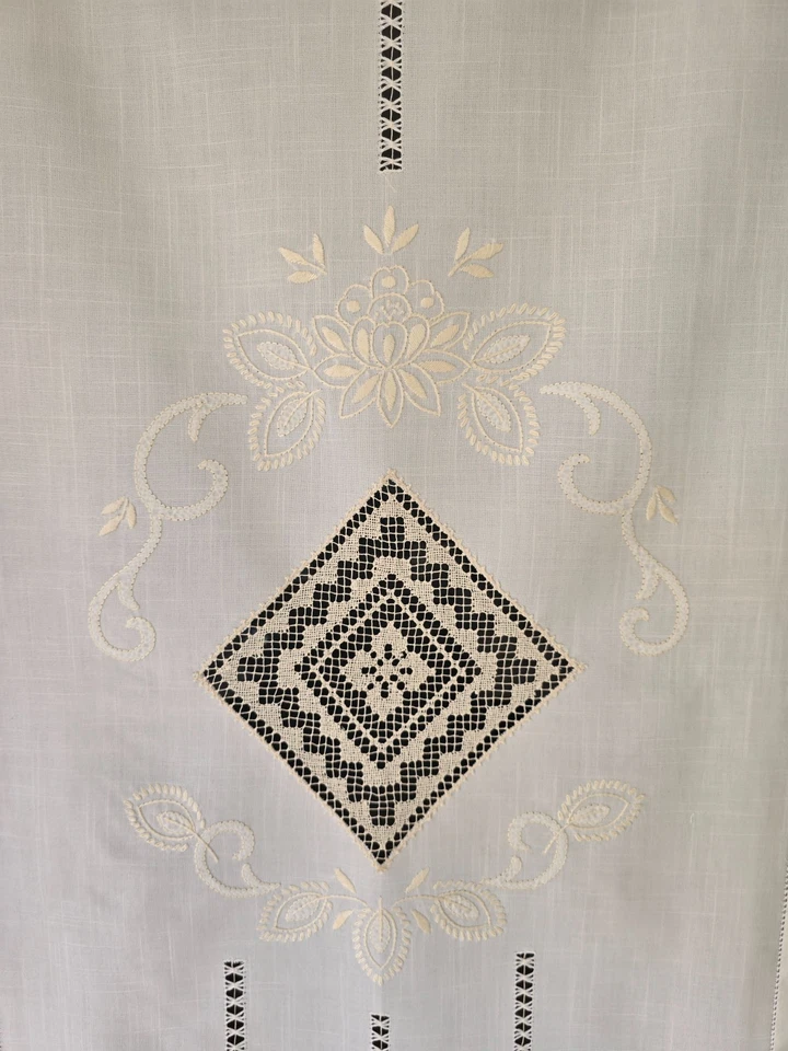 Tenda misto lino con ricamo a mano Filet 59x154 cm tenda a pannello - Immagine 4 di 4