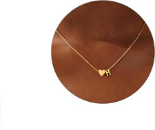 Gold Initial Necklace for Girls Kids Women, 18K Gold Plated Heart Tiny A-Z Penda