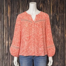 Sharagano Blouse Womens M Coral Floral Paisle...