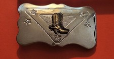 Vintage Mens Silver Metal Cowboy Boots Design Stars Buckle Chambers Belt Co USA