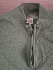LL Bean Men's Cotton Cashmere Blend Sweater XL Tall Green Quarter Zip