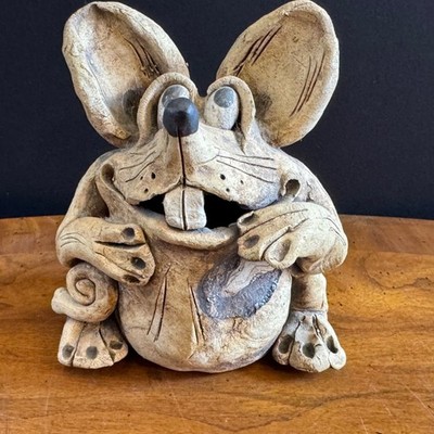Vintage Max Hindt 1970s Art Pottery Clay Mouse Figurine Statue Signed