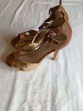 Bourbon, Womans T-Bar, High Heel Shoe, Strap Buckle, Gold, Size 5, Open Toe