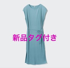 Uniqlo L 100% cotton Pleated Dress Blue New without tags
