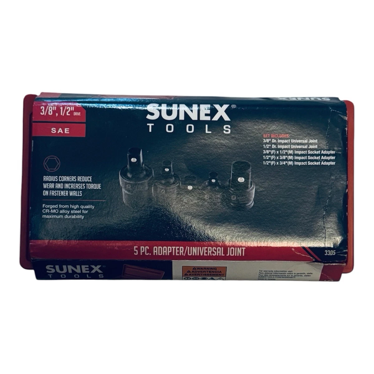 Sunex 1813 6pc 1/4" Drive Universal SAE Impact Socket Set - Chrome Moly Steel With Storage Tray