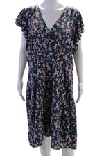 Rachel Rachel Roy Womens Floral Print A Line Dress Navy Blue Size 16 Wide