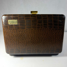 Vintage Mele Mid-Century Travel Jewelry Box Faux Alligator Earring Case
