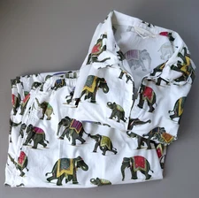 John Robshaw Pajama Set Top Bottom Women LARGe Elephant India 100% Cotton Cozy
