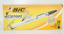 Bic Corp Ballpoint Pens Accountant Black Fine Pt Silver Clip White Body 12 Pens 