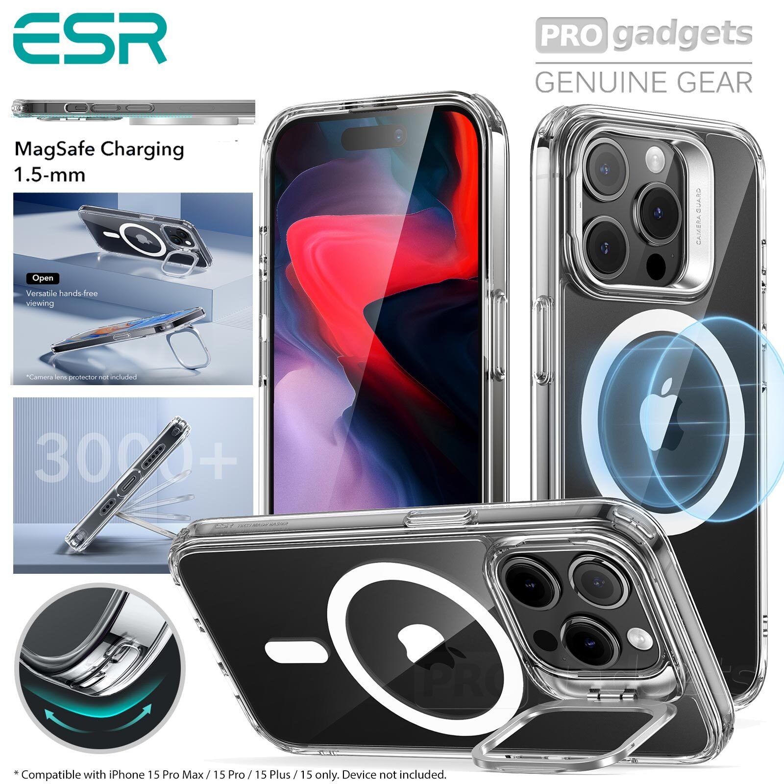 ESR for iPhone 15 Pro Max Case, Compatible with MagSafe, Set with 2 Screen  Protectors and Single Lens Protectors, Air Guard Corners