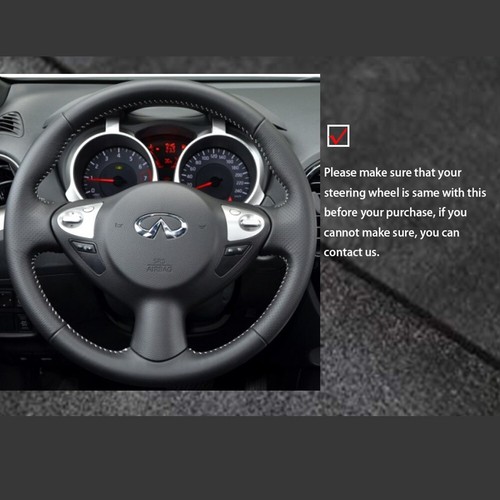 Black Leather Steering Wheel Cover Wrap for Infiniti FX35 QX70 Nissan Juke F15 - Picture 2 of 8