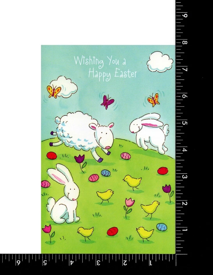 Linda tarjeta de Pascua de conejitos, huevos, ovejas, de Freedom Greetings + sobre Foto 3 de 4