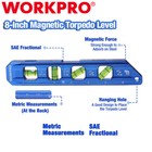 WORKPRO 8" Magnetic Torpedo Level 4 Bubble Vials for 0°/90°/45°/30° Measurements