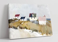 MINIMALIST OIL PAINTING OF COSTAL HOUSES -FRAMED CANVAS WALL ART PICTURE PRINT