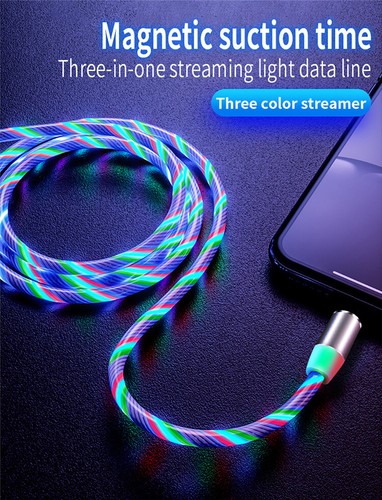 Câble de charge magnétique 3 en 1 DEL USB lumineux micro USB-C pour Apple Samsung Huawei - Photo 6/13