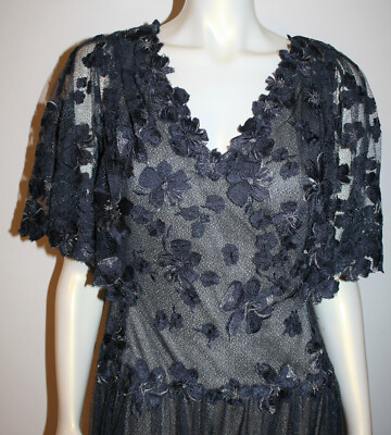 Tadashi Shoji Navy Blue Long Dress Gown 4 Net Lace Floral Mob Formal  Evening | eBay