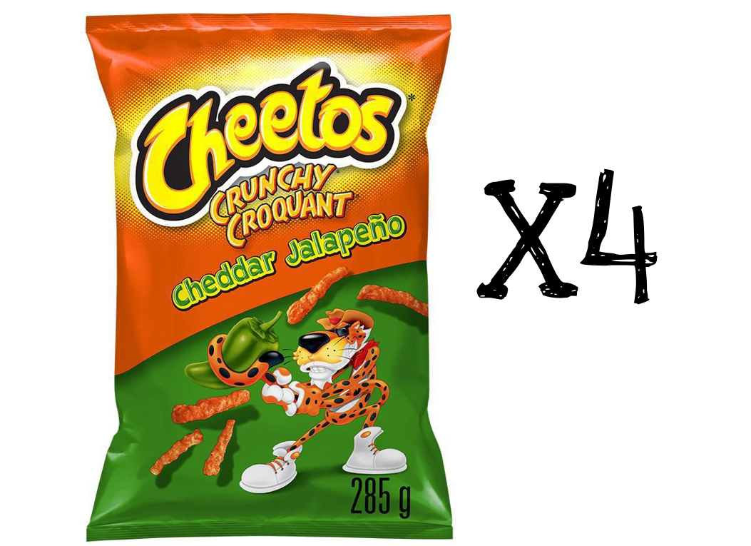 4x Bag Cheetos Cheddar Jalapeno Crunchy Cheese LARGE Size 310g