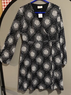 NEW Wallis Size 12 Petite Black White Heart Print Faux Wrap