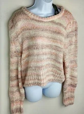 Wild Fable Womens Jr 2XL Peach White Fuzzy Strip Pullover Short Knit Sweater NWT
