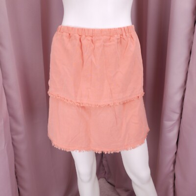Bella Dahl Women's Pink Tencell Elastic Waist Raw Hem A-Line Skirt Large NWT