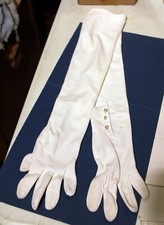 Vintage WHITE Opera-length Long Gloves with Pearl Buttons, antron nylon