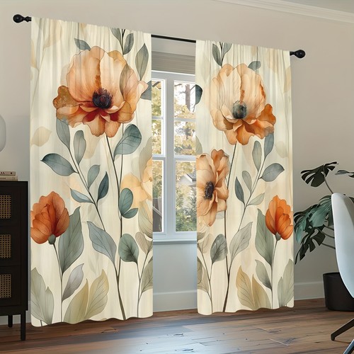 2 Panels 3D Elegant Poppy Floral Curtains Window Drapes for Bedroom Living Room - Picture 39 of 41