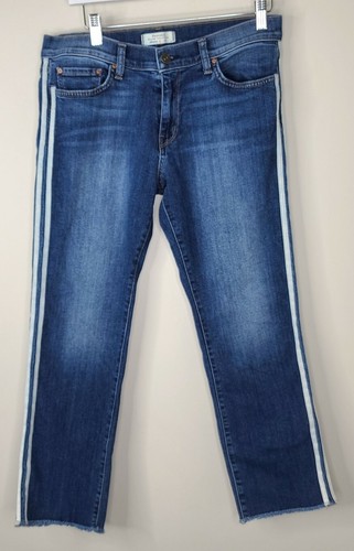 Side Stripe Raw Hem Cropped Jeans 31 