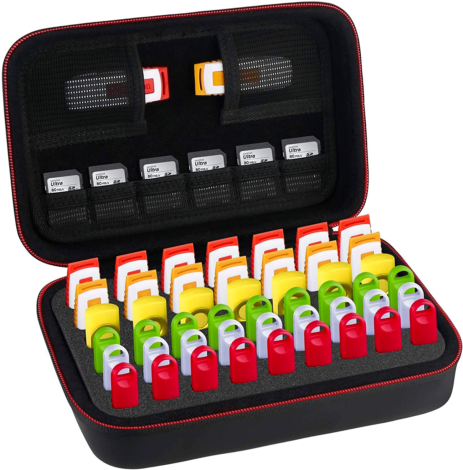 USB Flash Drive Case Organizer 48 Slots Thumb Drive SD Card Memory Holder Black-image