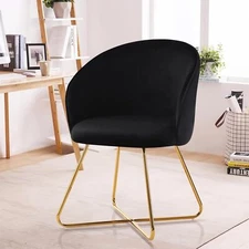 Furniliving Velvet Vanity Chair with Back, Modern Accent Chair for Vanity, Black