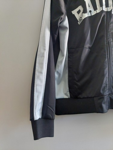 Nfl Raiders Women's Track Jacket L Y2K Black Zip-up NFL Metallic Spellout Euc - Picture 4 of 6