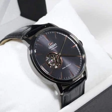 Orient Open Heart Black Dial Leather Strap Dress Watch AG02001B